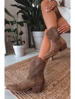 Dámské perforované kotníkové boty na podpatku béžové Ferissa