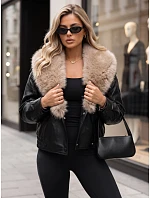 Dámska zimná kožená bunda s kožušinou, čierna, FashionStreet TY6029 Dámska zimná kožená bunda s kožušinou, čierna, FashionStreet TY6029