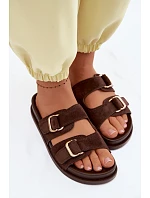 Dámské pantofle se zlatými sponami Čokoládové Pelorin