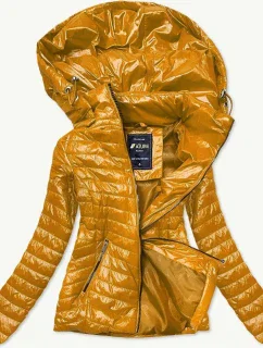 Lesklá dámska bunda v horčicovej farbe (6380)