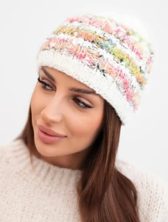 Dámska zimná čiapka s farebným vláknom a elastickou šnúrkou K352 white+green+pink neon