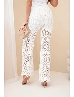 Dámske bavlnené džersejové nohavice so širokými nohavicami a elastickým pásom biele