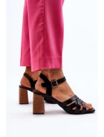 Sandały Damskie Na Słupku Czarne Opifiana