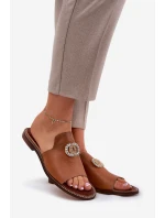 Elegantné dámske kožené papuče s dekoráciou Zazoo 3008 Camel Elegantné dámske kožené papuče s dekoráciou Zazoo 3008 Camel
