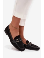 Mokasyny Loafersy Damskie Z Ozdobnym Elementem Czarne Evelora