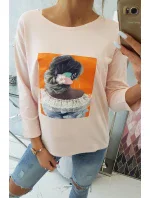 Blúzka s 3D grafikou, krajková, púdrovo ružová Blúzka s 3D grafikou, krajková, púdrovo ružová