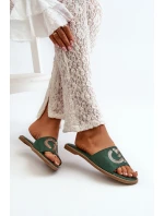 Damskie Płaskie Klapki Z Cekinami S.Barski KV27-052 Zielone