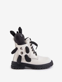 Skórzane Ocieplane Botki Dziecięce Na Zamek Z Misiem Vinceza 36261 Białe