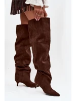 Wsuwane Kozaki Damskie Na Szpilce Czekoladowe Ysolienne