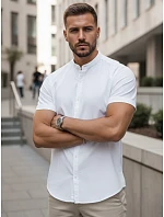 Pánska košeľa s krátkym rukávom a stojatým golierom, biela, FashionStreet KX1064