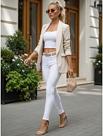 Dámske klasické sako s volánovými rukávmi béžovej farby FashionStreet PY0140 Dámske klasické sako s volánovými rukávmi béžovej farby FashionStreet PY0140