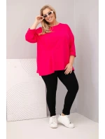 Dámska blúzka plus size s bavlnou, dlhými rukávmi a fuchsiovým volánom
