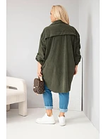 Dámska košeľa Plus Size z viskózového manšestru s odnímateľnými rukávmi v khaki farbe Dámska košeľa Plus Size z viskózového manšestru s odnímateľnými rukávmi v khaki farbe