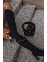 Kozaki Damskie Na Słupku Z Eko Zamszu Czarne Prisca