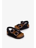 Detské sandále na korkovej platforme, zapínanie na suchý zips, čierne Rorria