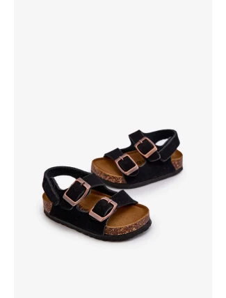 Detské sandále na korkovej platforme, zapínanie na suchý zips, čierne Rorria