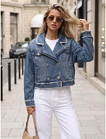 Krátka dámska džínsová bunda s dvojradovým zapínaním, modrá, FashionStreet TY5682 Krátka dámska džínsová bunda s dvojradovým zapínaním, modrá, FashionStreet TY5682
