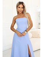 663-2 ELARA korzetové maxi šaty s rozparkom a zaväzovaním na chrbte - modré 663-2 ELARA korzetové maxi šaty s rozparkom a zaväzovaním na chrbte - modré