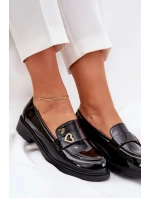 Lakierowane Mokasyny Damskie Z Serduszkiem S.Barski HY51-379 Czarne