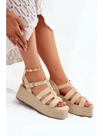 Sandały Damskie Z Paskami I Plecionką Beżowe Pardauss