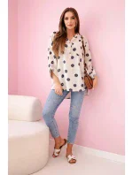 Dámska ľanová blúzka s kvetinovým vzorom, dlhými rukávmi a gombíkmi