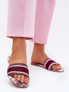 Wzorzyste Płaskie Klapki Damskie Bordowe Leysi