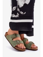 Zamszowe Klapki Damskie Z Klamrami Big Star RR274A393 Zielone Zamszowe Klapki Damskie Z Klamrami Big Star RR274A393 Zielone