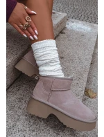 Śniegowce Damskie Z Naturalnego Zamszu Ocieplane Futerkiem Khaki Milora