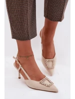 Dámské sandály na podpatku s ozdobou světle béžové Ismeria