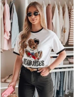 Dámske bavlnené tričko oversize s aplikáciou medvedíka MISIONISTA, biele, FashionStreet RY2852 Dámske bavlnené tričko oversize s aplikáciou medvedíka MISIONISTA, biele, FashionStreet RY2852