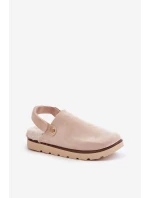 Kapcie Damskie Na Platformie Ocieplane Futerkiem Typu Baranek Beżowe Sanilora