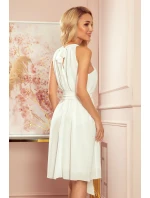 ALIZEE - Dámske šifónové šaty vo farbe ecru so zaväzovaním 350-1 ALIZEE - Dámske šifónové šaty vo farbe ecru so zaväzovaním 350-1