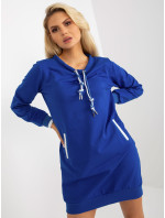 Základné kobaltovo modré bavlnené mini mikinové šaty