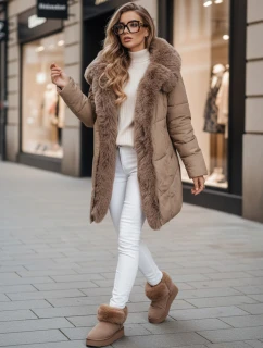 Dámska zimná bunda MORISIO dlhá prešívaná s kapucňou béžová FashionStreet TY5183
