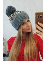 Dámska čiapka Ellen s brmbolcom K325 tmavo šedá + žltá Dámska čiapka Ellen s brmbolcom K325 tmavo šedá + žltá
