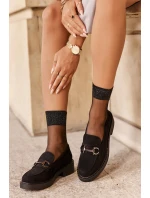 Zamszowe Półbuty Mokasyny Damskie Czarne Beanika