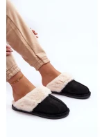 Damskie Papcie Klapki z Futerkiem Czarne Pinky