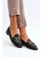 Mokasyny Damskie Na Płaskim Obcasie Z Ozdobą Czarne Iluvana