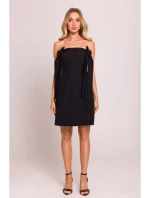 M851 Šaty na ramienka s mašľami - čierne