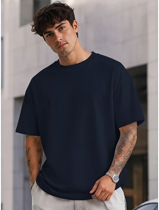 Pánske základné oversize tmavomodré bavlnené tričko FashionStreet RX5684