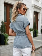 Dámska džínsová košeľa s opaskom a krátkymi rukávmi FashionStreet EY2691 Dámska džínsová košeľa s opaskom a krátkymi rukávmi FashionStreet EY2691