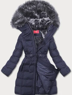 Dámska zimná bunda s kapucňou tmavomodrá (m-21603)
