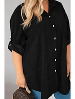 Dámska košeľa Plus Size z viskózy, manšestrová, s odnímateľnými rukávmi, čierna Dámska košeľa Plus Size z viskózy, manšestrová, s odnímateľnými rukávmi, čierna