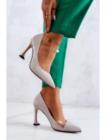 Modne Skórzane Szpilki Jasnoszare Tamira