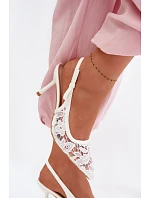 Dámské sandály na podpatku s krajkou bílé Pelivelle