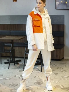 Bielo/oranžová dámska bunda vetrovka (AG3-010)