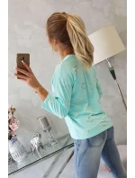 Blúzka s potlačou srdca v mätovej farbe