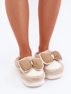 Futrzane Kapcie Z Kokardką Beżowe Grilis