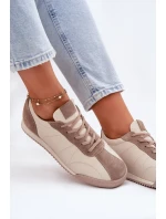 Skórzane Buty Sportowe Damskie Laura Messi 2935 Beżowe