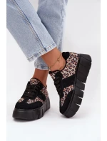 Zamszowe Ocieplane Sneakersy Damskie Na Masywnej Platformie Vinceza 66841 Panterka Czarne
